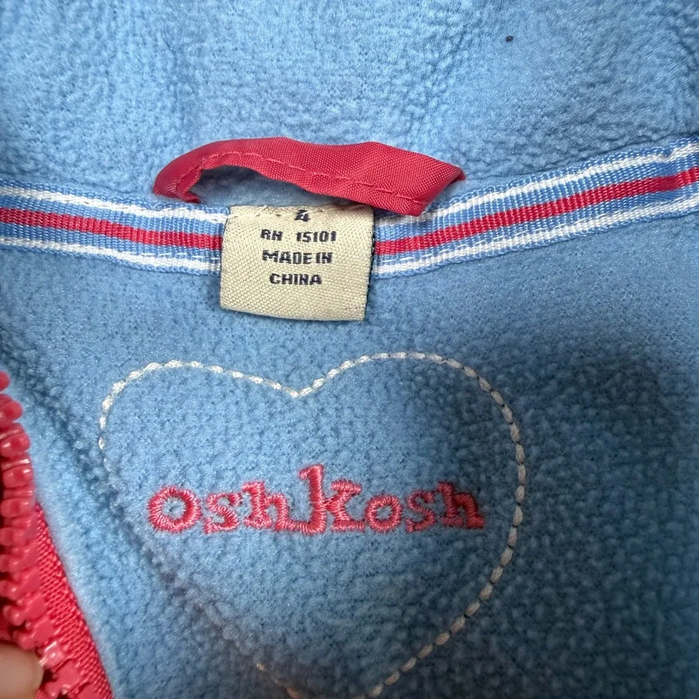 OshKosh Bgosh Girls Pink Puffer Vest Blue Fleece Lined Size 4 Kids Outerwear